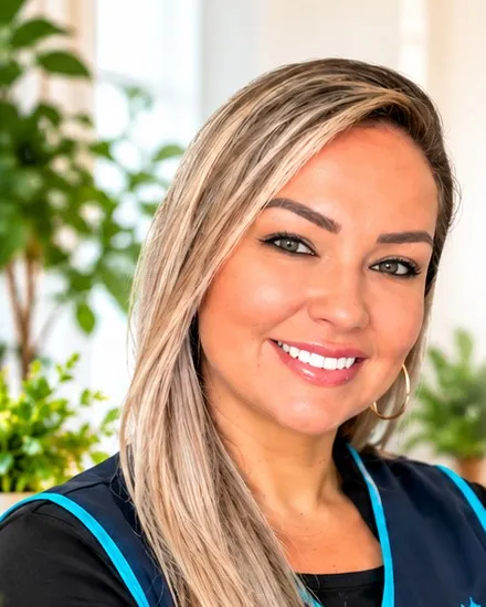 Paola Furtado, owner of HelperNow Home, smiling in her HelperNow Home vest